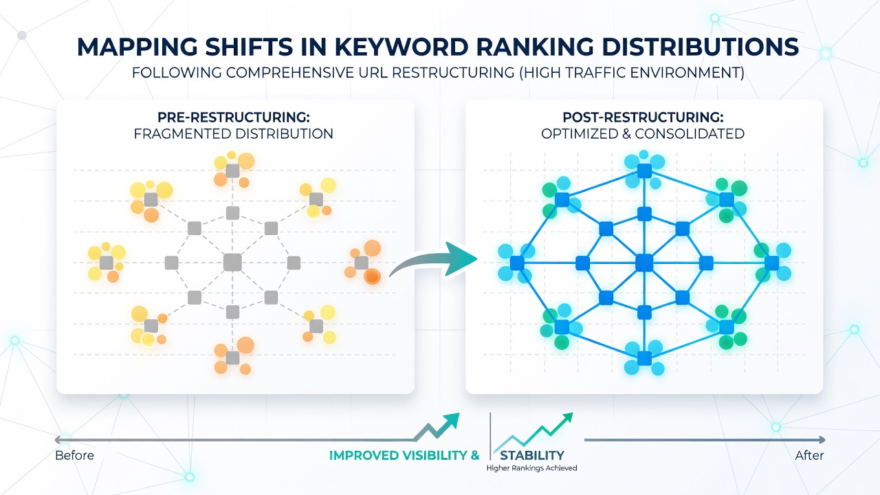 Visualization of ranking curve shifts in keyword data following portal URL updates